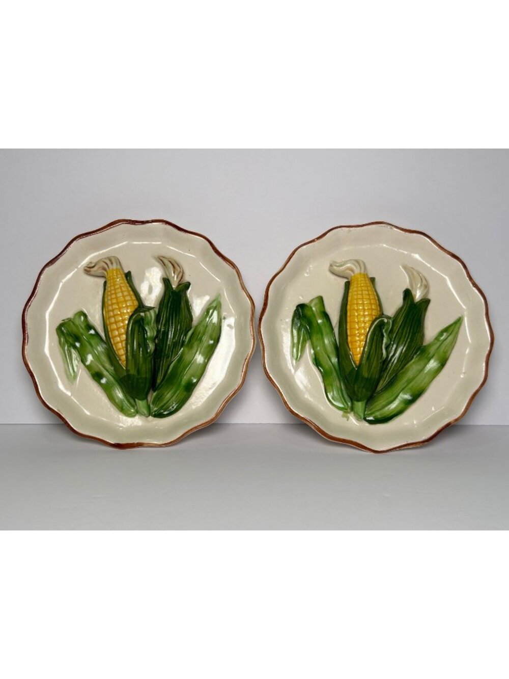 VTG Ceramic Corn Wall Plates Set of 2 Made In Japan Collectible Farmhouse
